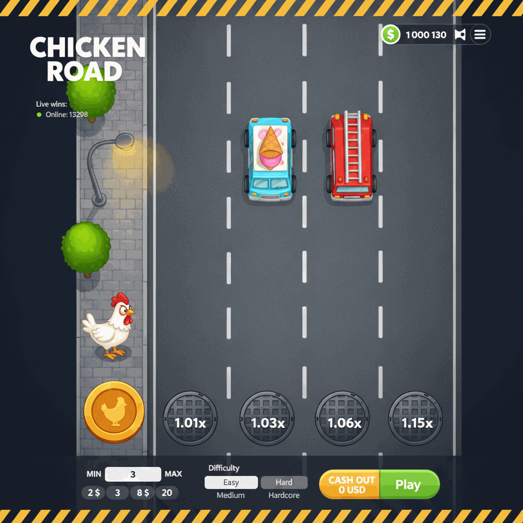 Chicken Road, InOut: la gallina attraversa le corsie e il moltiplicatore sale